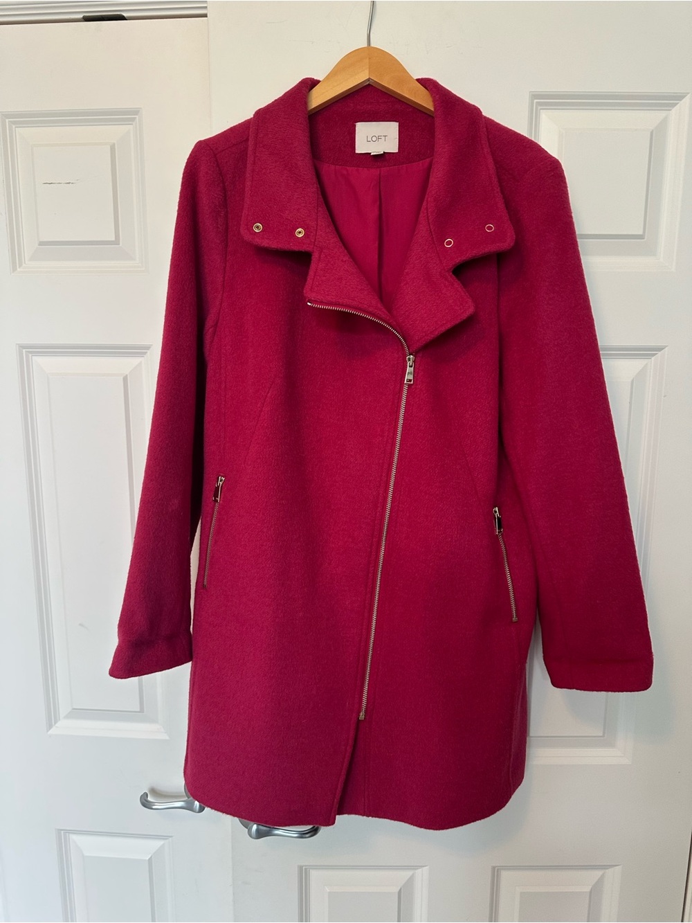LOFT Raspberry Asymmetric Zip Wool-Blend Pea Coat